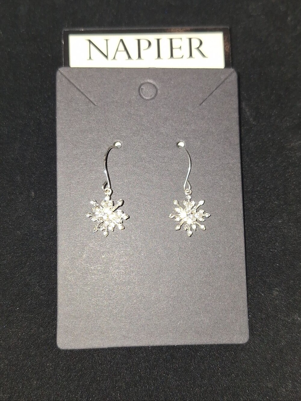 Napier Silver Crystal Snowflake Dangle Earrings